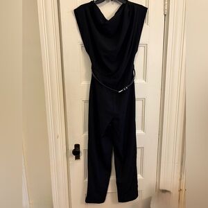 Glam Black Sleeveless Cowl Neck Belted Jumpsuit